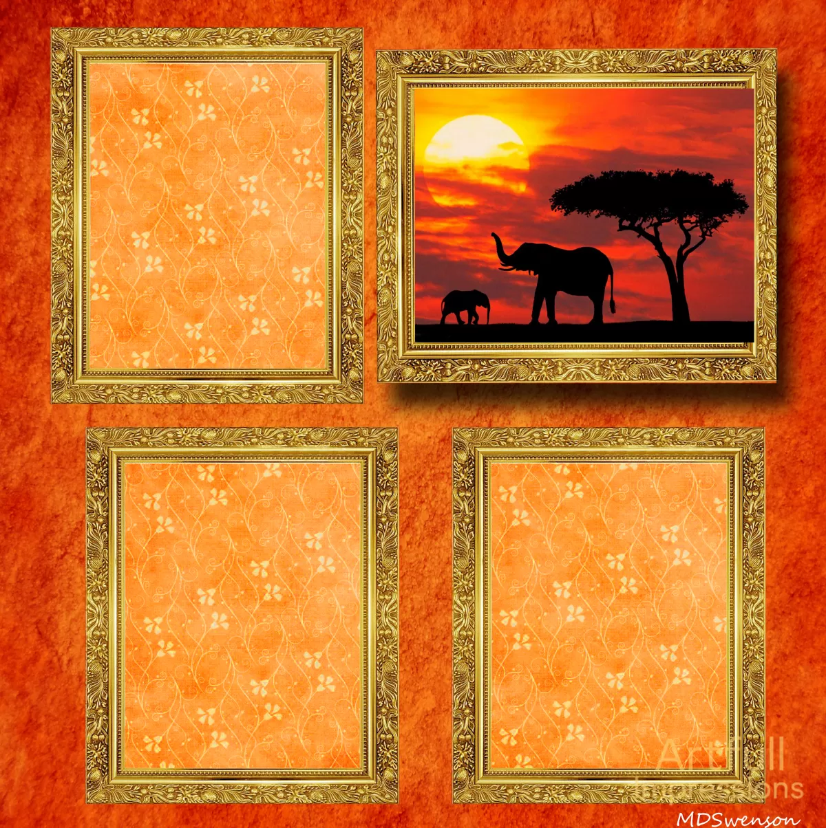 2-Page Elephant-Themed Safari Scrapbook Layout – Warm Sunset Gold & African Wildlife Design