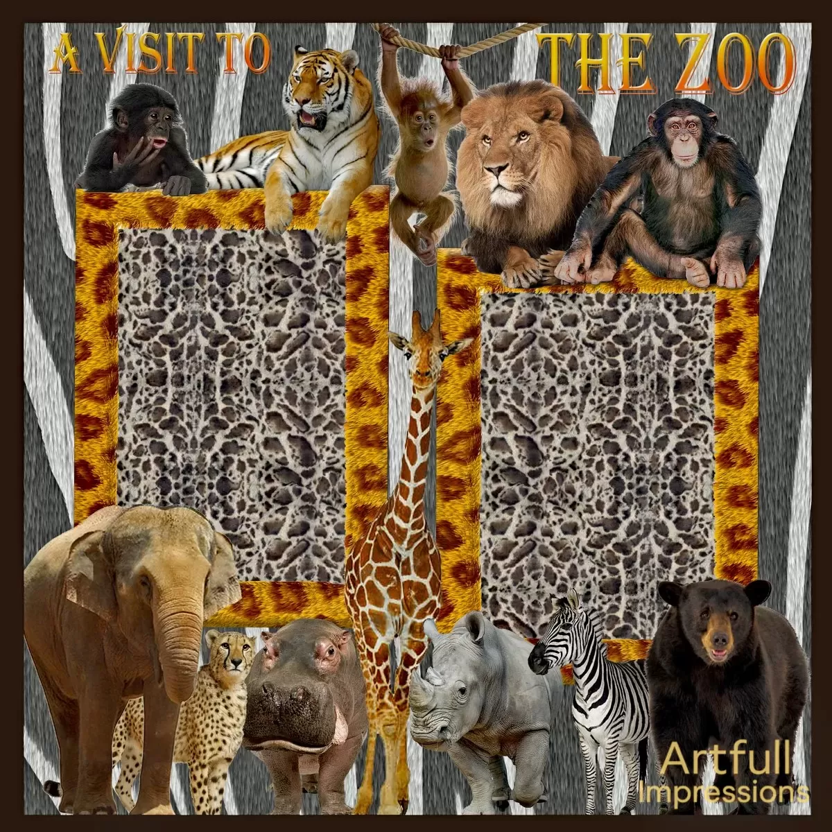 A Visit to the Zoo – 12x12 Scrapbook Page with Leopard Print Inserts