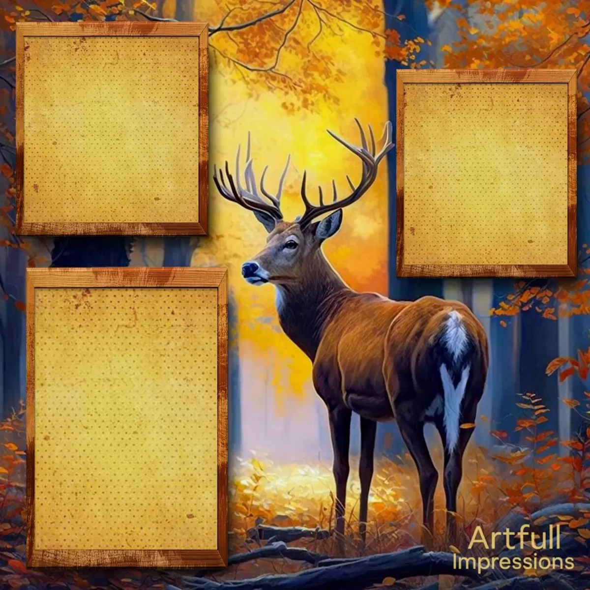 Majestic Autumn Buck in Rustic Fall Forest 12x12 Scrapbook Page