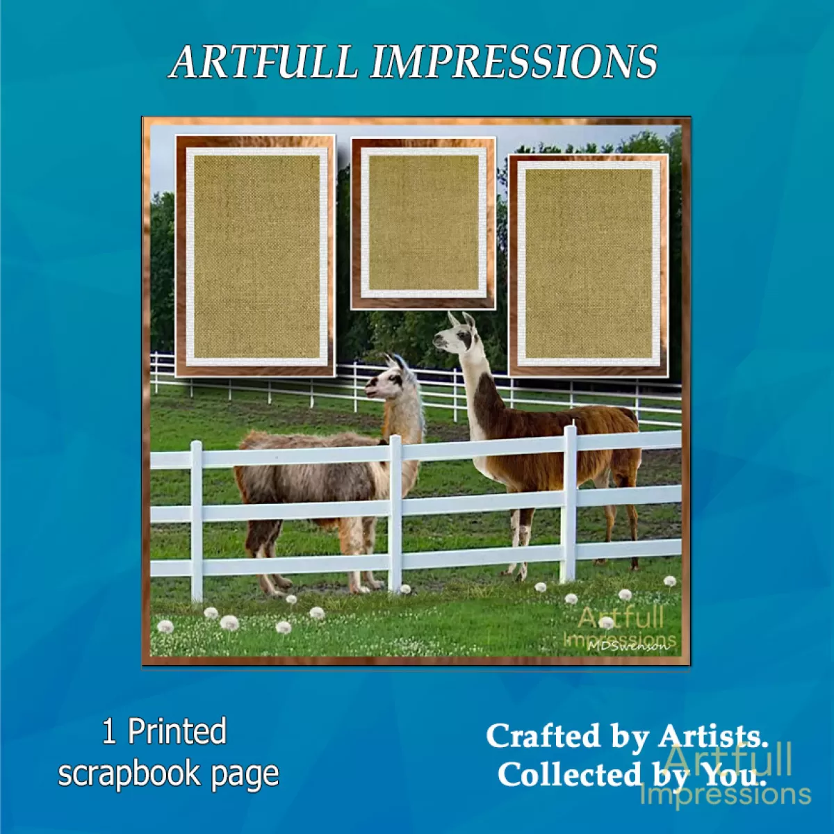 Charming Pasture with Two Llamas 12x12 Scrapbook Page
