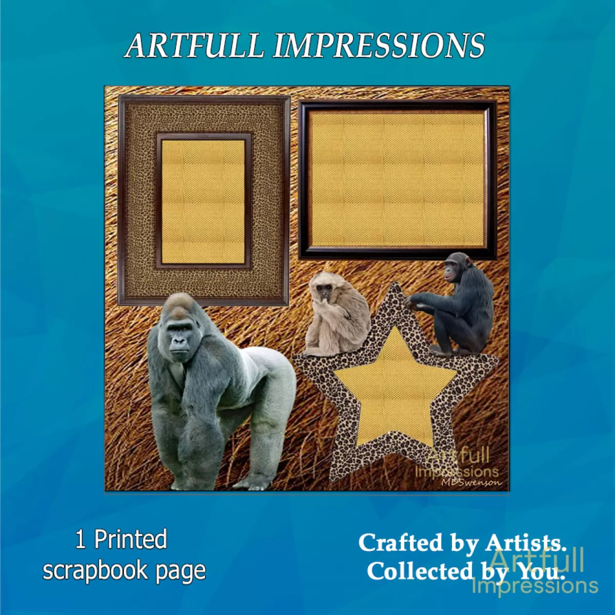 Safari Primate with Leopard Border and Star Frame -12x12 Scrapbook Page