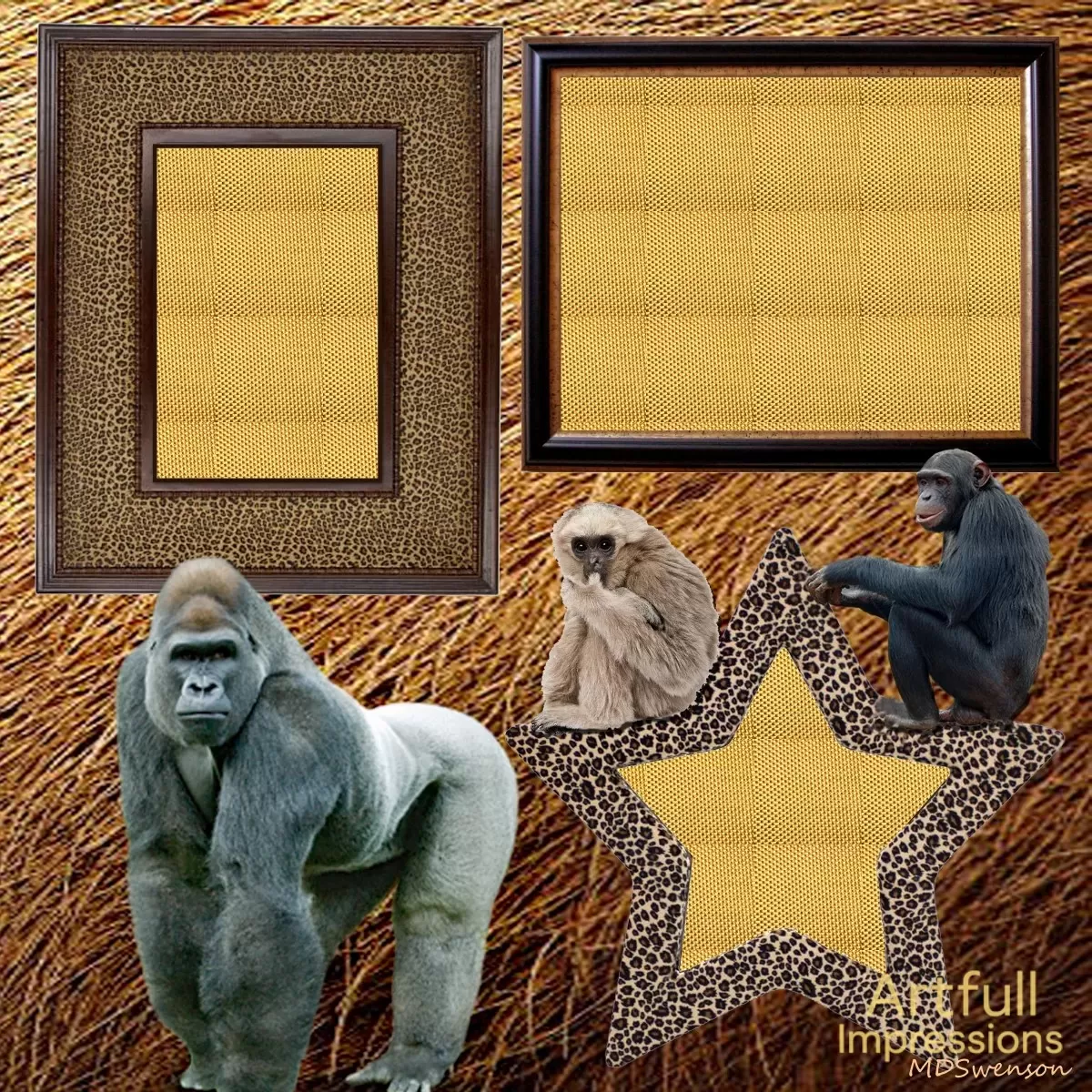 Safari Primate with Leopard Border and Star Frame -12x12 Scrapbook Page