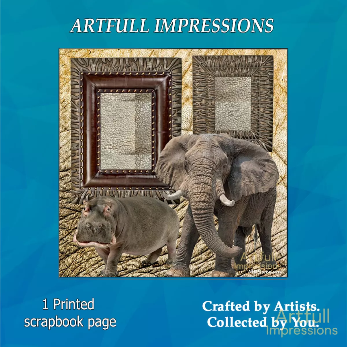 Safari Wildlife12x12 Scrapbook Page– Hippo & Elephant Theme