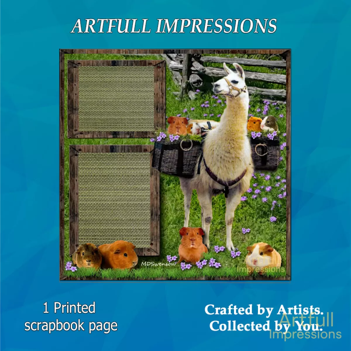 Whimsical Llama & Guinea Pig 12x12 Scrapbook Page