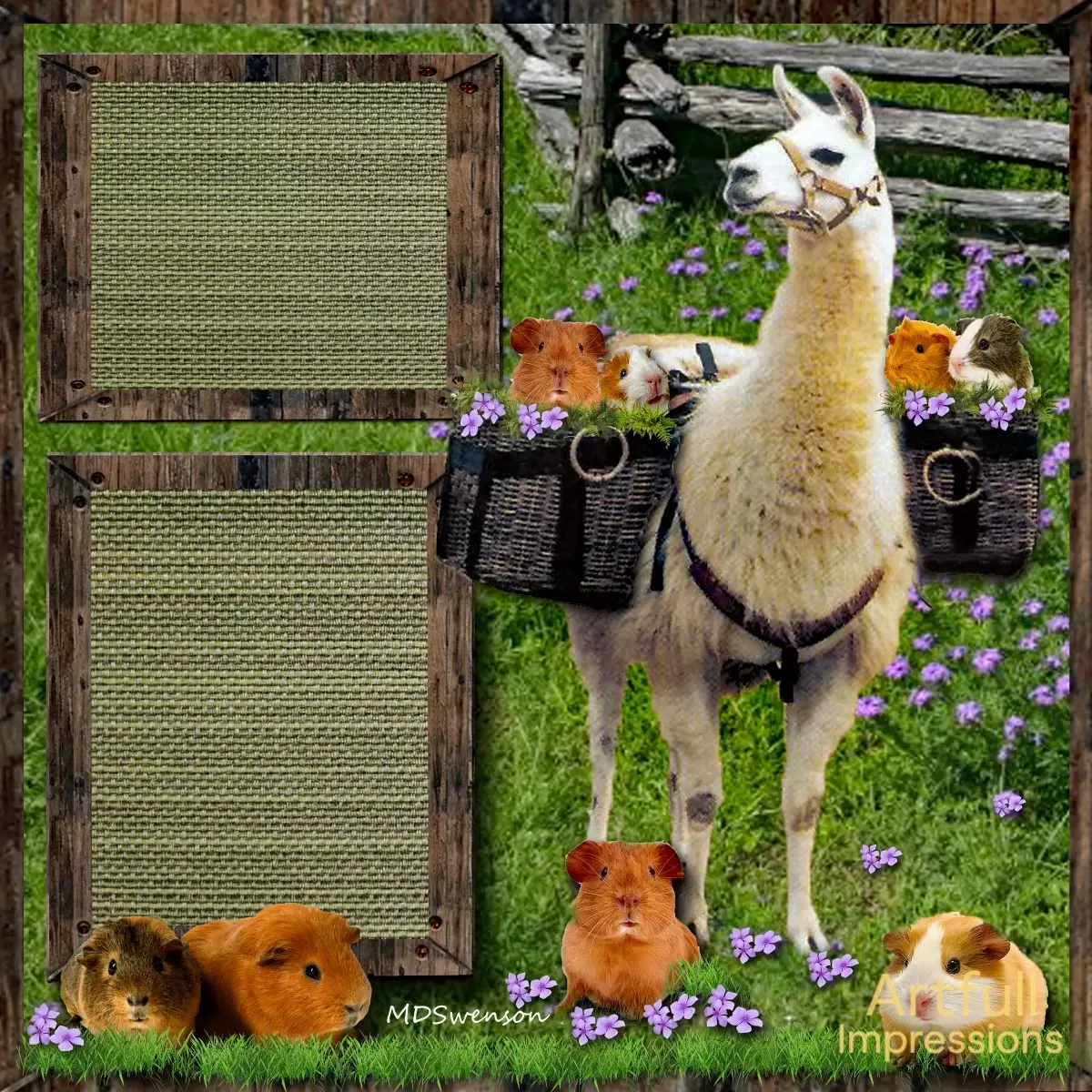 Whimsical Llama & Guinea Pig 12x12 Scrapbook Page