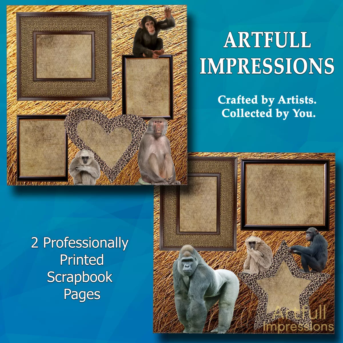 Wild Jungle Safari Monkey-Themed Scrapbook Pages – Set of 2 Physical Prints