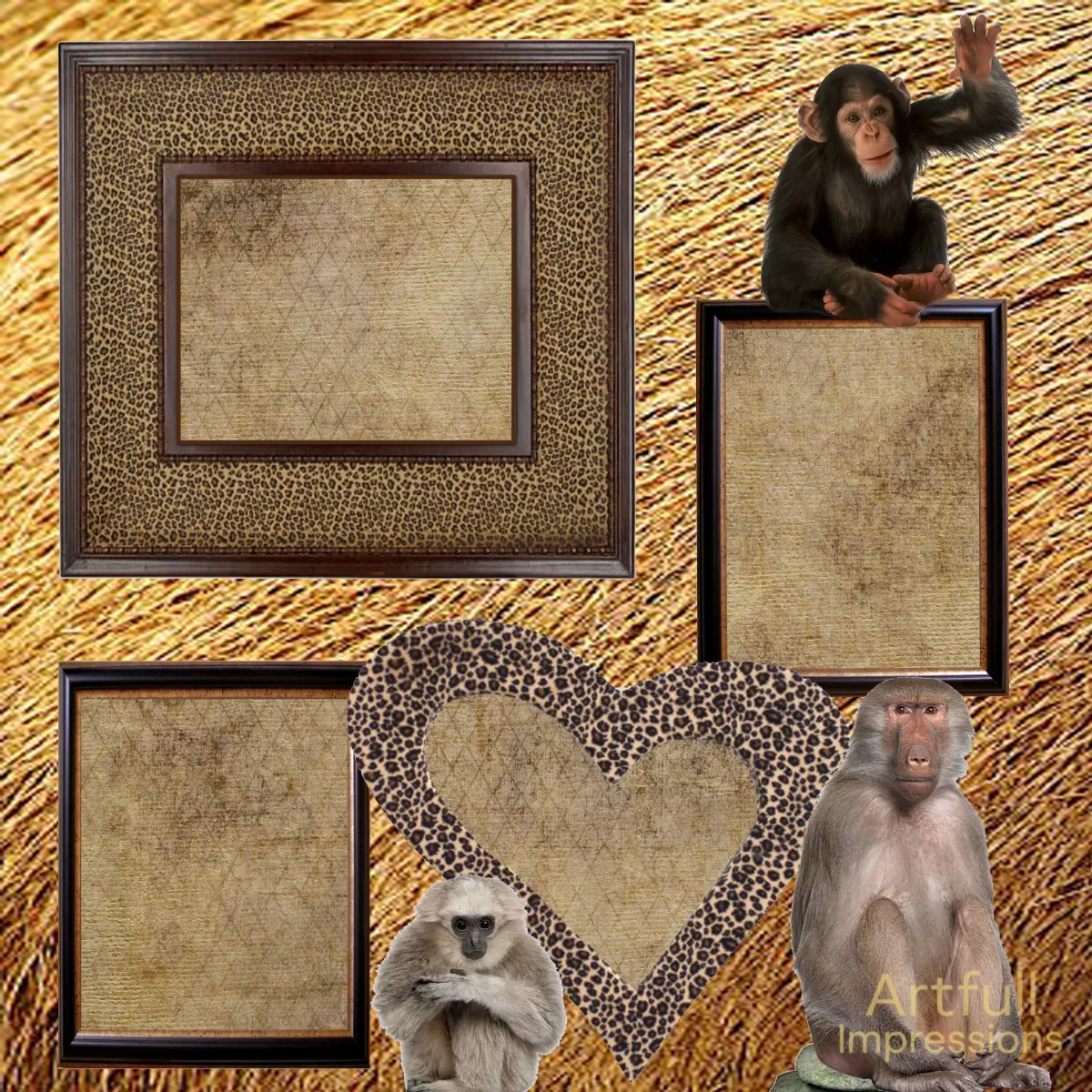 Wild Jungle Safari Monkey-Themed Scrapbook Pages – Set of 2 Physical Prints