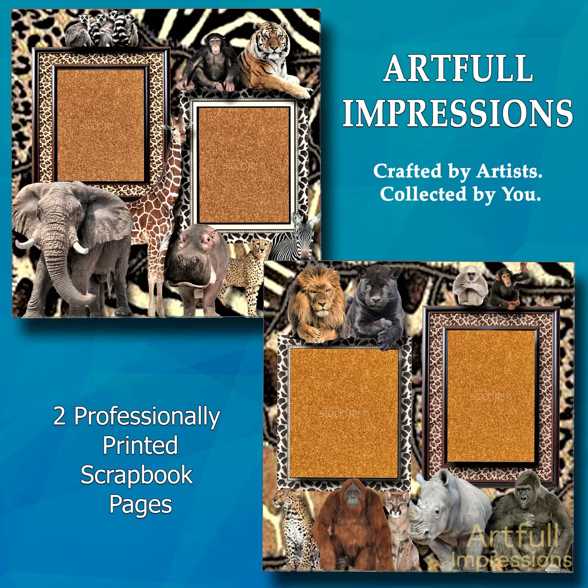 Safari Adventure Scrapbook Pages – Set of 2 Physical Prints – Jungle Animal Theme