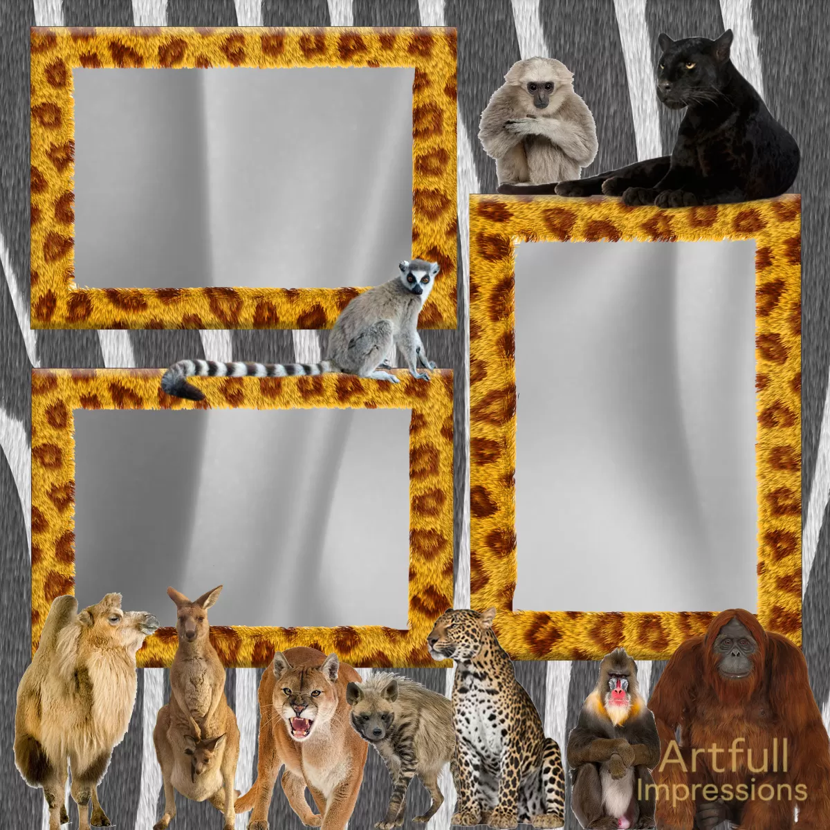 Safari Zoo-Themed Scrapbook Page Set – "A Visit to the Zoo" – 12x12 with Photo Frames
