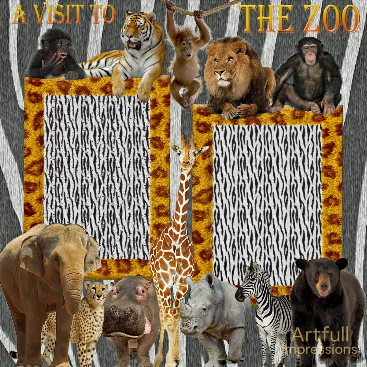 A Visit to the Zoo – 2-Page Safari-Themed Scrapbook Layout (12”x12”)