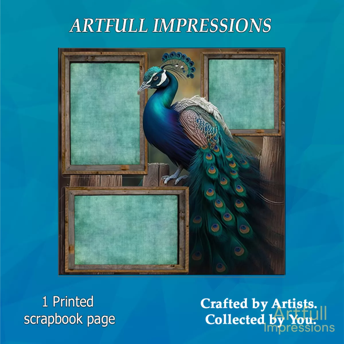 “Rustic Peacock In Garden” 12x12" Scrapbook Page