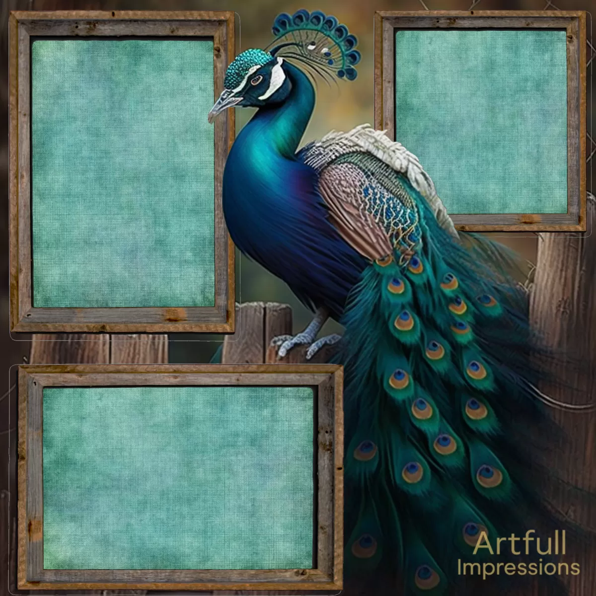“Rustic Peacock In Garden” 12x12" Scrapbook Page