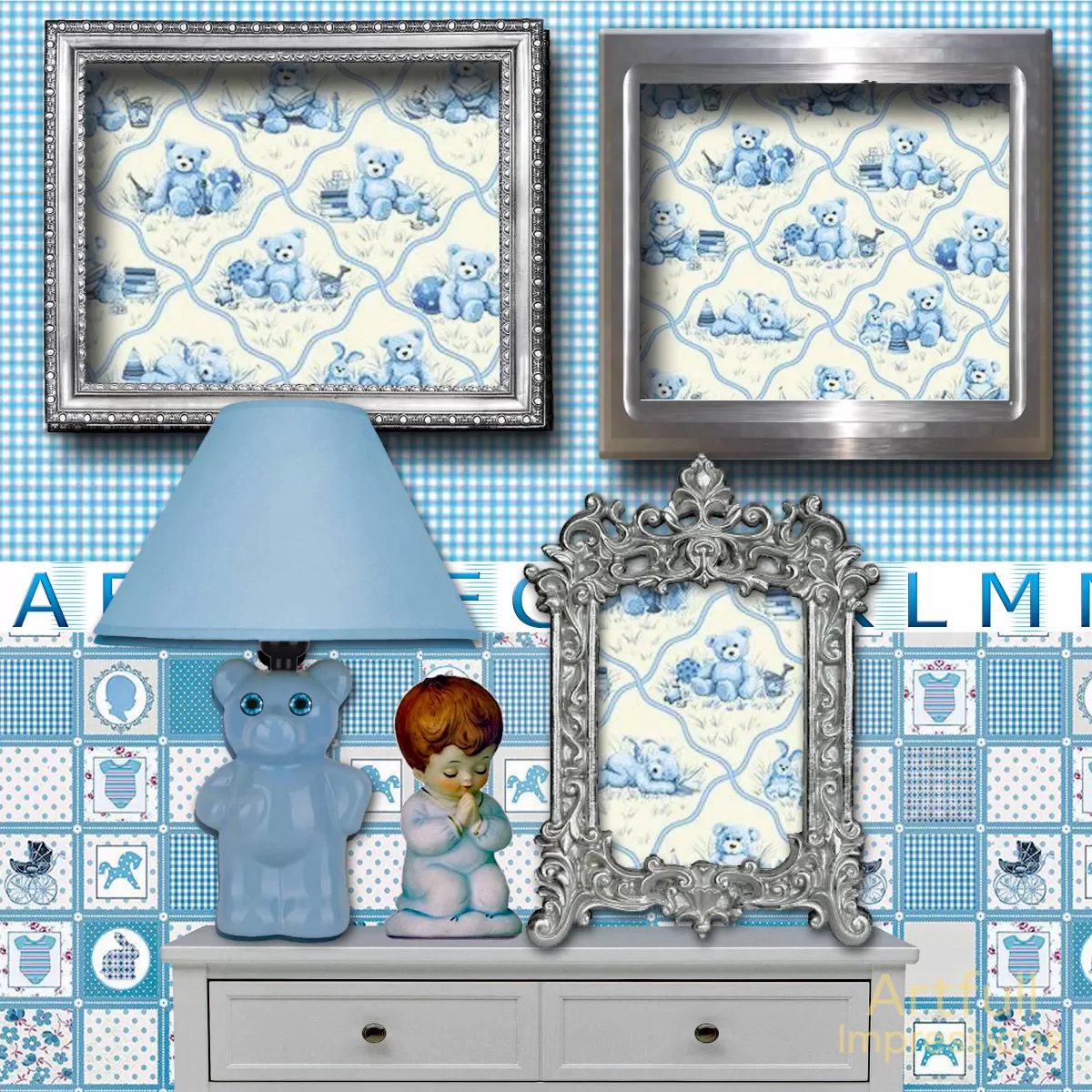 Sweet Dreams Blue Teddy Bear Nursery Set of 2