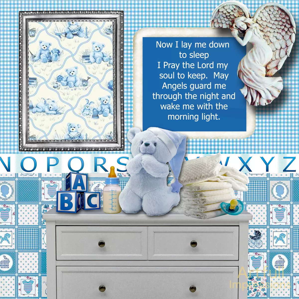 Sweet Dreams Blue Teddy Bear Nursery Set of 2