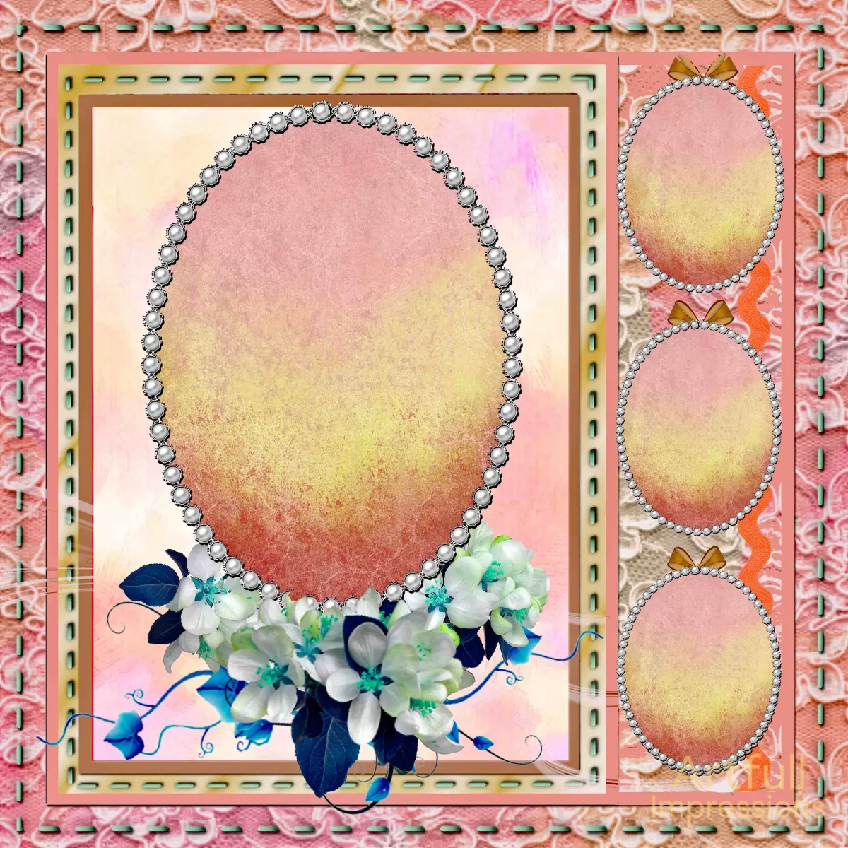 Peach Blush & Blue Floral Lace for Easter (Set of 2)