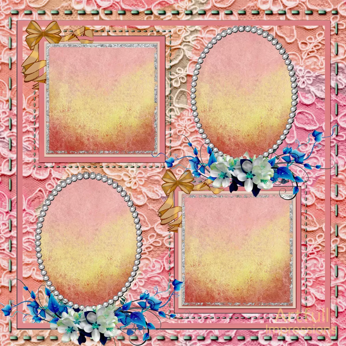 Peach Blush & Blue Floral Lace for Easter (Set of 2)