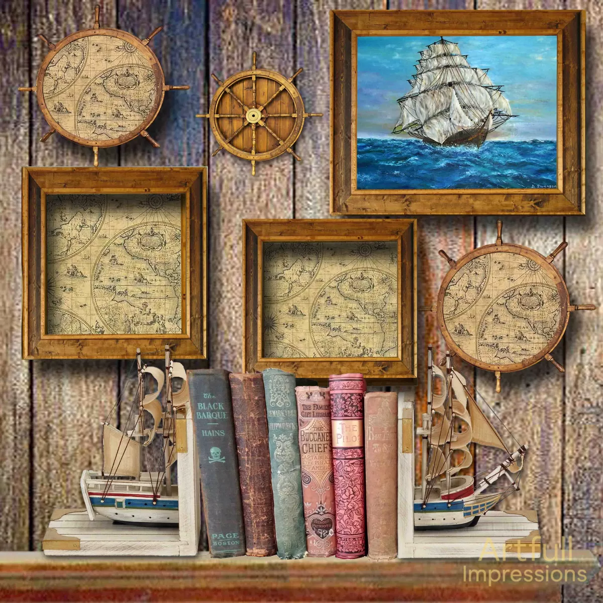 Nautical - Explorer’s Antique Map & Maritime Library Scene
