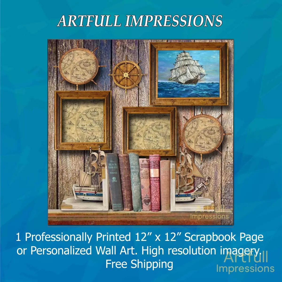Nautical - Explorer’s Antique Map & Maritime Library Scene