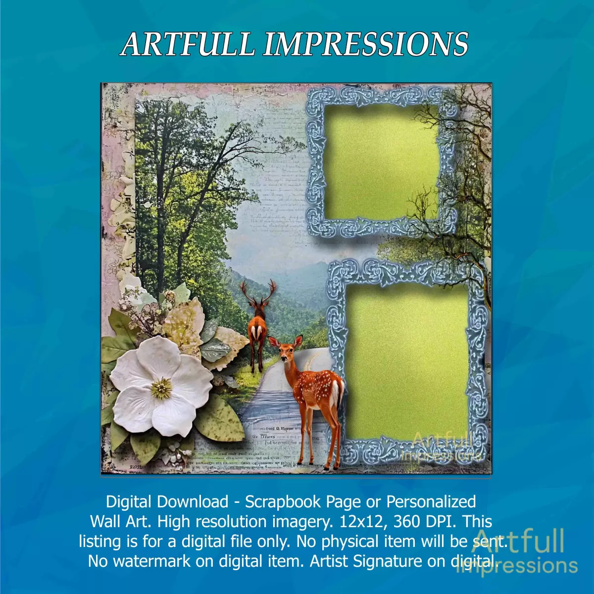 Deer & Wild Rose Path– Woodland Nature Scene