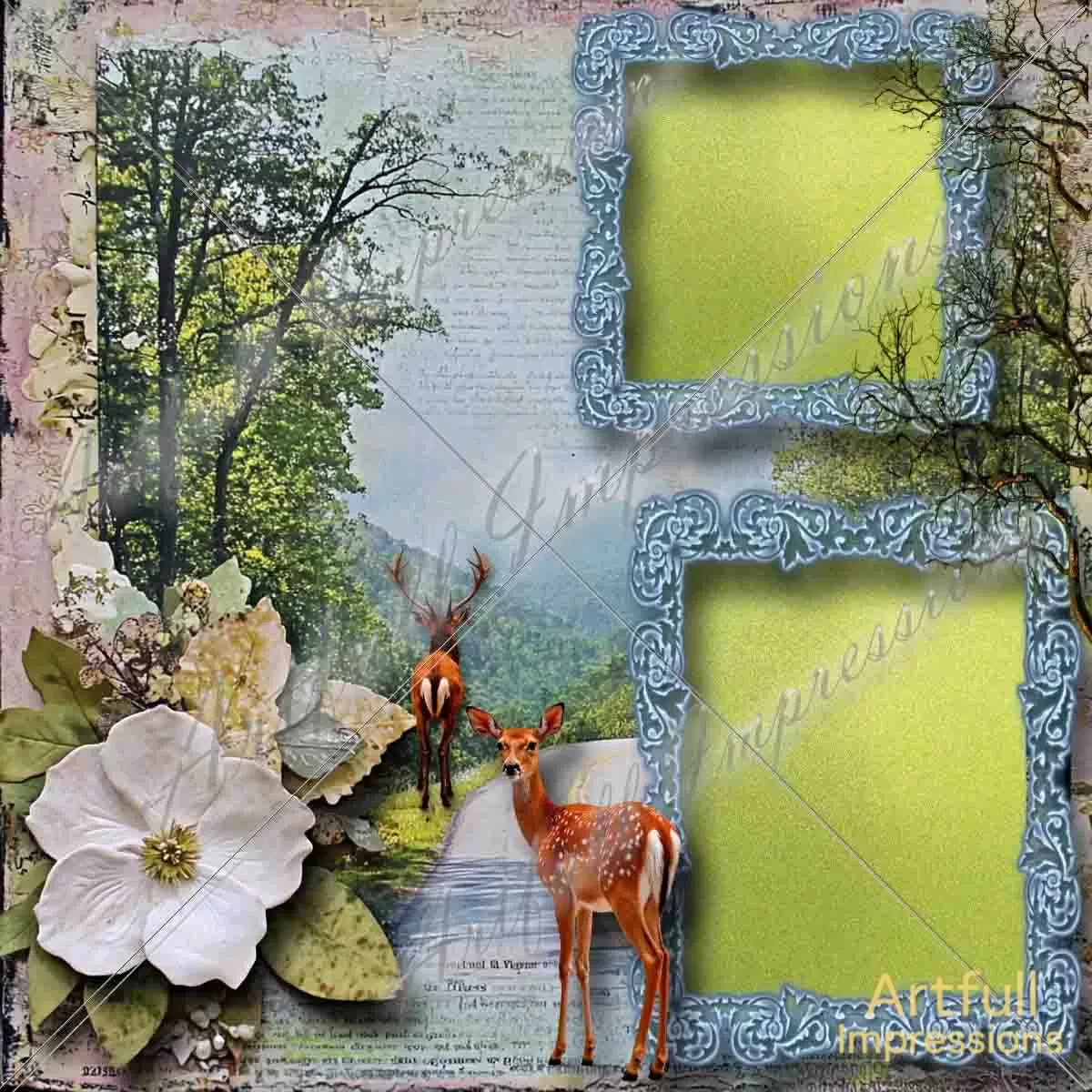 Deer & Wild Rose Path– Woodland Nature Scene